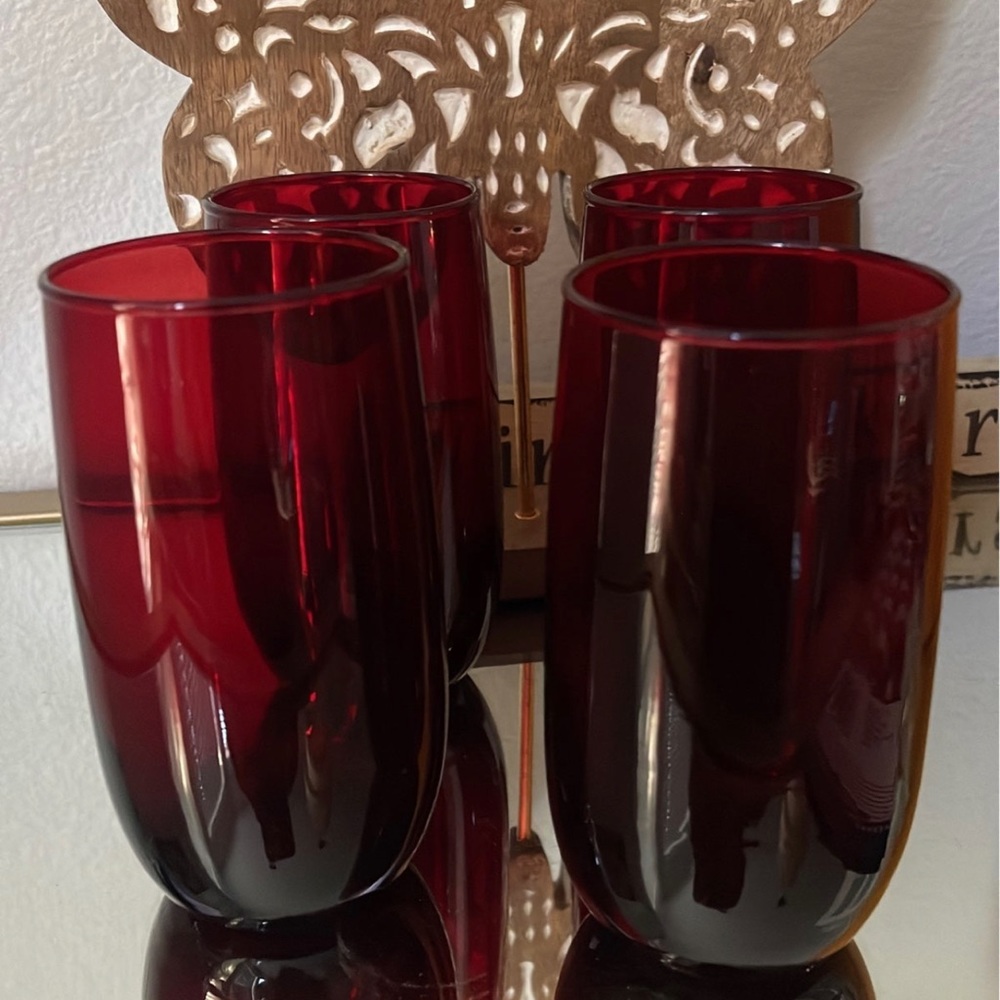 Anchor Hocking Roly Poly Royal Ruby Red 5” Flat Iced Tea Tumbler(s)Set of 4
